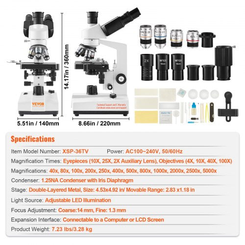 Compound Trinocular Microscope 40X5000X Magnification Trinocular Compound