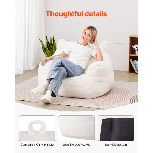 Bean Bag Chair 3 feet Bean Bag Chair with Soft Armrests and Storage Pocket