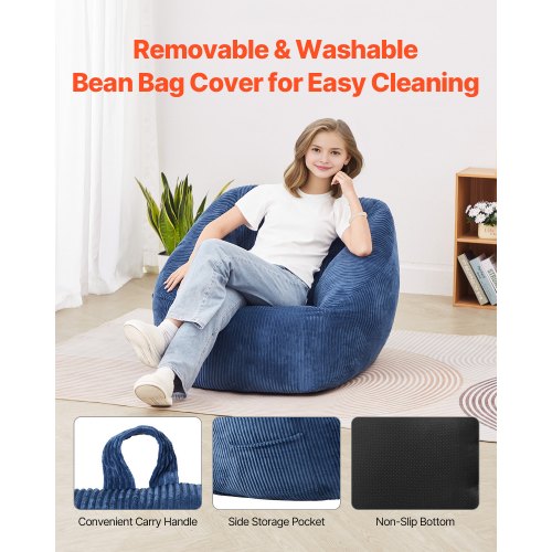 Bean Bag Chair 3 feet Bean Bag Chair with Soft Armrests and Storage Pocket