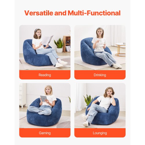 Bean Bag Chair 3 feet Bean Bag Chair with Soft Armrests and Storage Pocket
