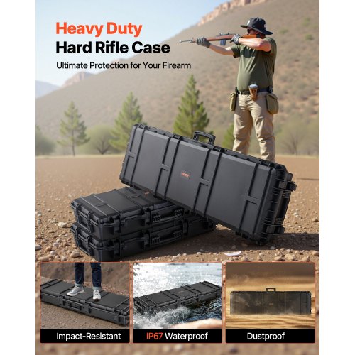 Hard Rifle Case Lockable With Detachable Xpe Foam 50 In Gun Storage Wheels