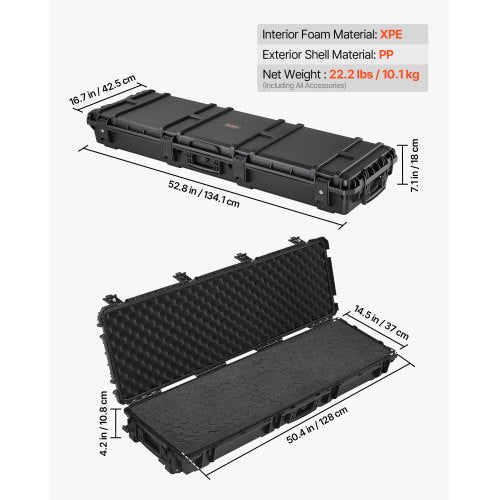 Hard Rifle Case Lockable With Detachable Xpe Foam 50 In Gun Storage Wheels
