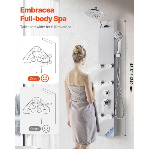 Shower Panel Tower System With Rainfall Head 49 In Brushed Stainless Steel