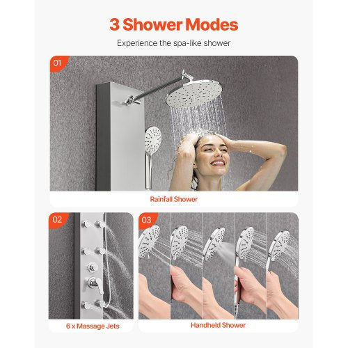 Shower Panel Tower System With Rainfall Head 49 In Brushed Stainless Steel
