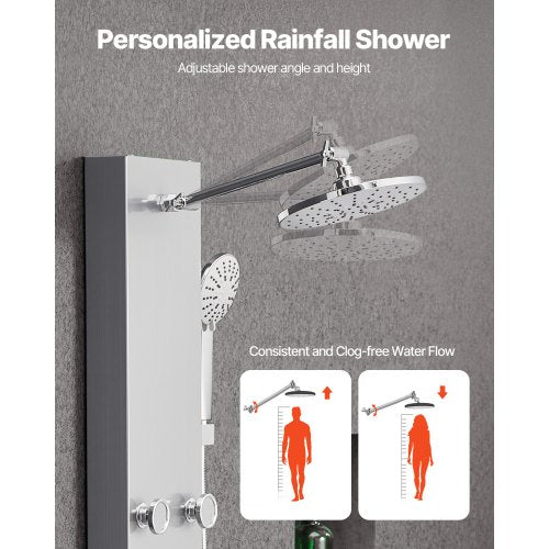 Shower Panel Tower System With Rainfall Head 49 In Brushed Stainless Steel