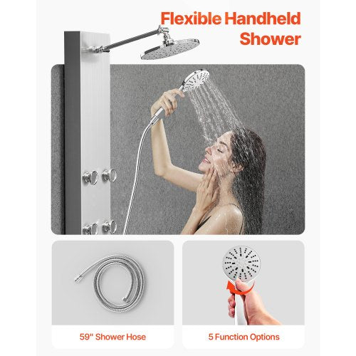 Shower Panel Tower System With Rainfall Head 49 In Brushed Stainless Steel