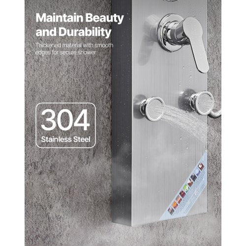 Shower Panel Tower System With Rainfall Head 49 In Brushed Stainless Steel