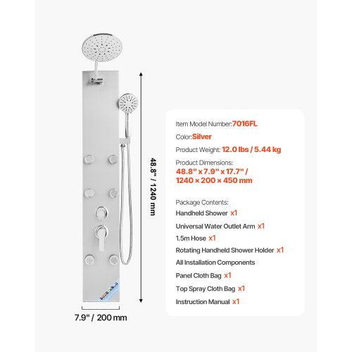 Shower Panel Tower System With Rainfall Head 49 In Brushed Stainless Steel