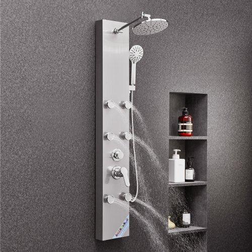 Shower Panel Tower System With Rainfall Head 49 In Brushed Stainless Steel