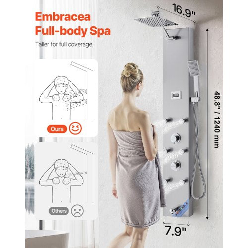 Shower Panel Tower System With Rainfall Head Led 49 In Brushed Stainless Steel