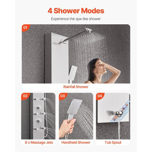 Shower Panel Tower System With Rainfall Head Led 49 In Brushed Stainless Steel