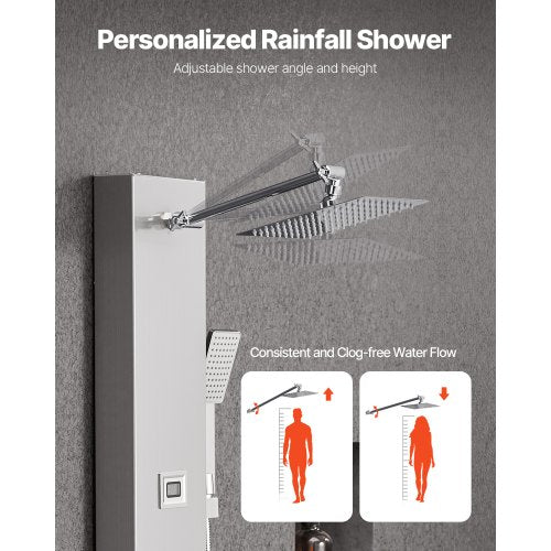 Shower Panel Tower System With Rainfall Head Led 49 In Brushed Stainless Steel