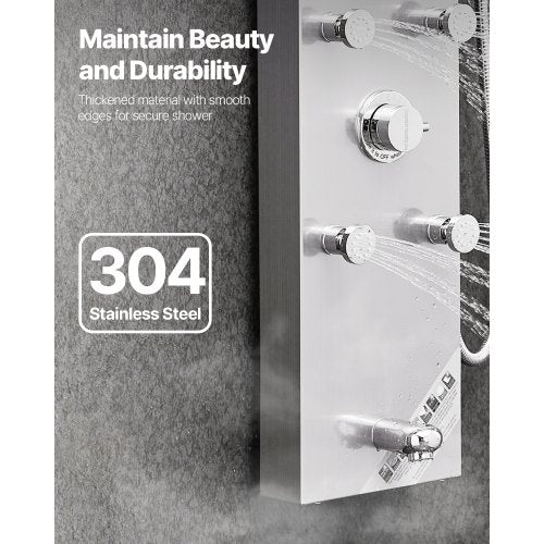 Shower Panel Tower System With Rainfall Head Led 49 In Brushed Stainless Steel