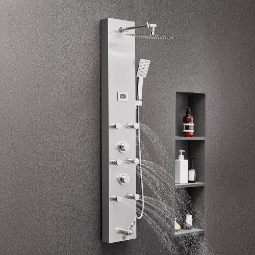 Shower Panel Tower System With Rainfall Head Led 49 In Brushed Stainless Steel