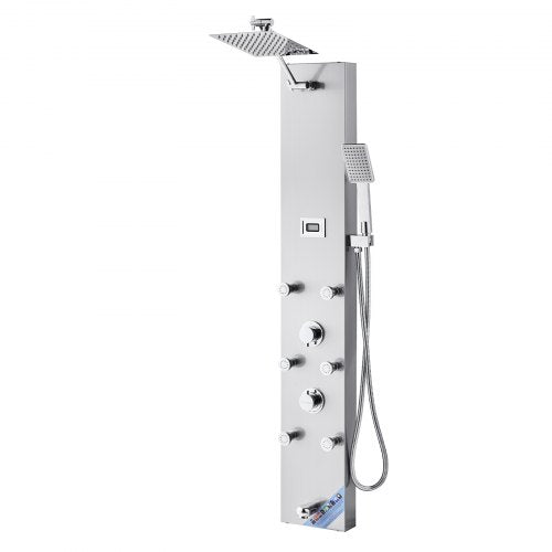 Shower Panel Tower System With Rainfall Head Led 49 In Brushed Stainless Steel