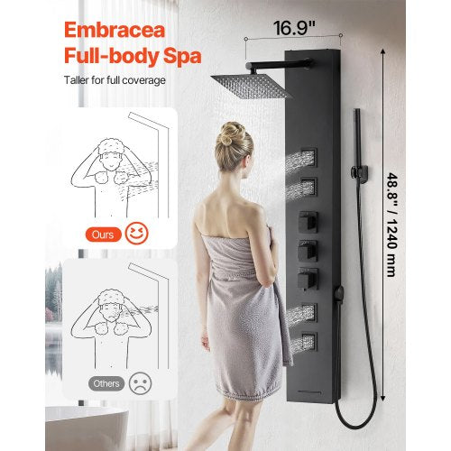 Shower Panel Tower System with Rainfall Shower Head 49 in Brushed Stainless