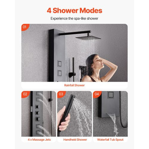 Shower Panel Tower System with Rainfall Shower Head 49 in Brushed Stainless