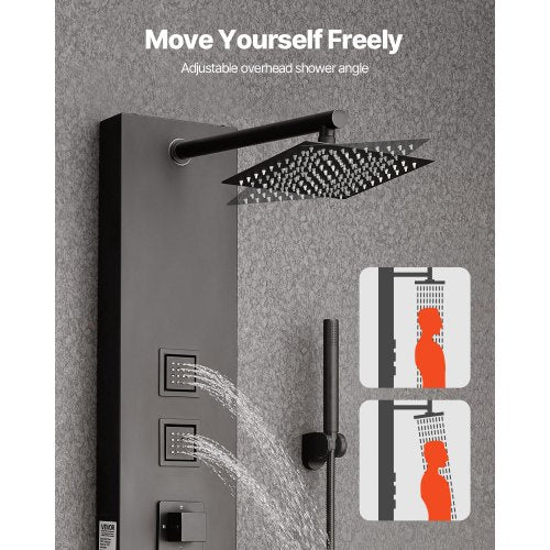 Shower Panel Tower System with Rainfall Shower Head 49 in Brushed Stainless