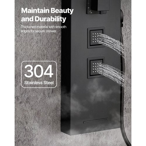 Shower Panel Tower System with Rainfall Shower Head 49 in Brushed Stainless