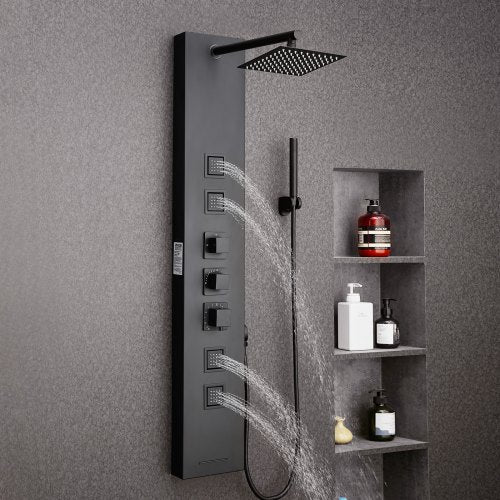 Shower Panel Tower System with Rainfall Shower Head 49 in Brushed Stainless