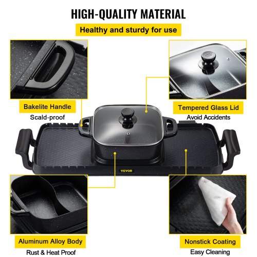 2 in 1 Electric Grill and Hot Pot 2400W BBQ Pan Grill and Hot Pot