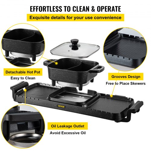 2 in 1 Electric Grill and Hot Pot 2400W BBQ Pan Grill and Hot Pot