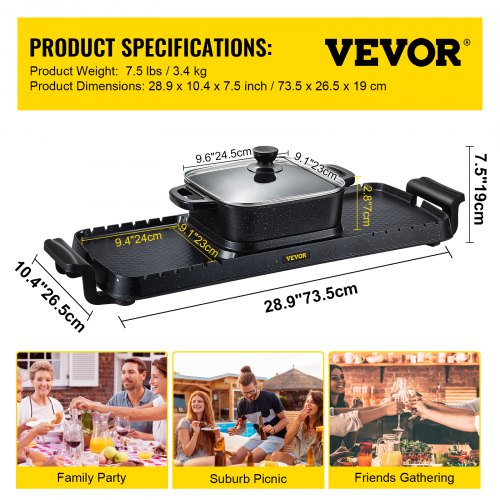 2 in 1 Electric Grill and Hot Pot 2400W BBQ Pan Grill and Hot Pot
