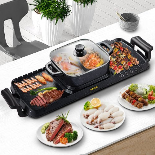 2 in 1 Electric Grill and Hot Pot 2400W BBQ Pan Grill and Hot Pot