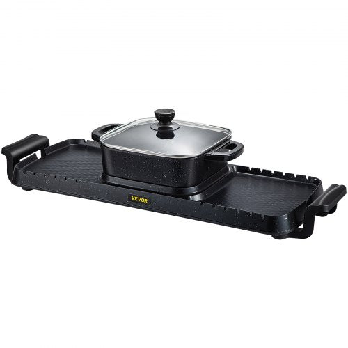 2 in 1 Electric Grill and Hot Pot 2400W BBQ Pan Grill and Hot Pot