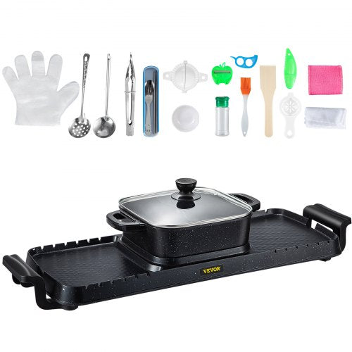 2 in 1 Electric Grill and Hot Pot 2400W BBQ Pan Grill and Hot Pot