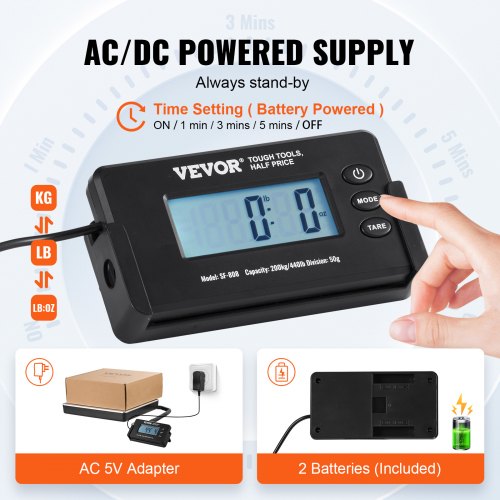 Digital Shipping Scale 440 lbs x 17 oz Heavy Duty Postal Scale with Timer