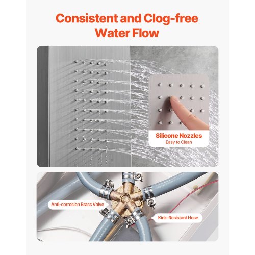 Shower Panel Tower System With Rainfall Waterfall Head Led 53 In Brushed 17 6