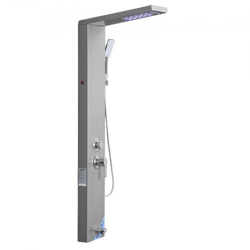 Shower Panel Tower System With Rainfall Waterfall Head Led 53 In Brushed 17 6