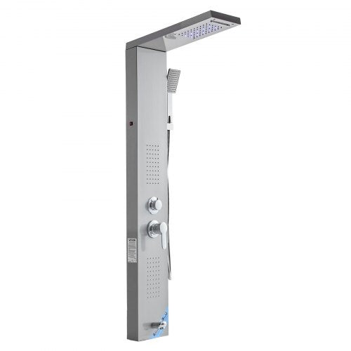 Shower Panel Tower System With Rainfall Waterfall Head Led 53 In Brushed 17 6