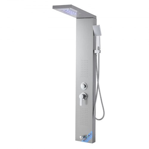 Shower Panel Tower System With Rainfall Waterfall Head Led 53 In Brushed 17 6
