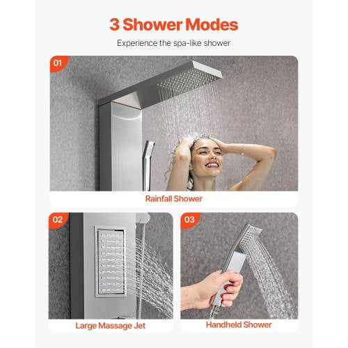 Shower Panel Tower System with Rainfall Shower Head 53 in Brushed Stainless