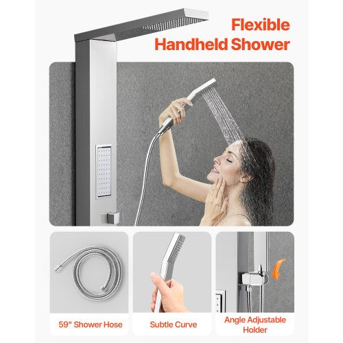Shower Panel Tower System with Rainfall Shower Head 53 in Brushed Stainless