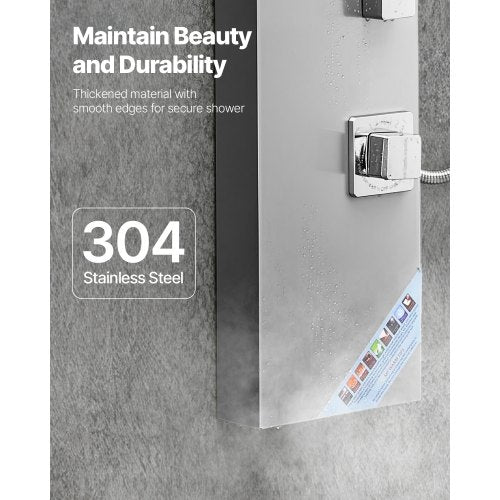 Shower Panel Tower System with Rainfall Shower Head 53 in Brushed Stainless