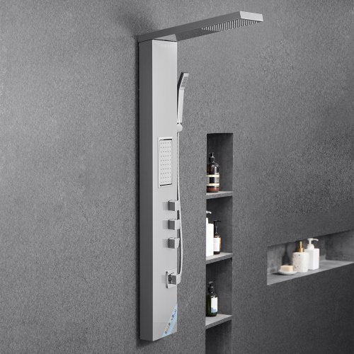 Shower Panel Tower System with Rainfall Shower Head 53 in Brushed Stainless