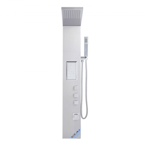 Shower Panel Tower System with Rainfall Shower Head 53 in Brushed Stainless