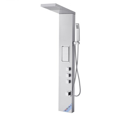 Shower Panel Tower System with Rainfall Shower Head 53 in Brushed Stainless