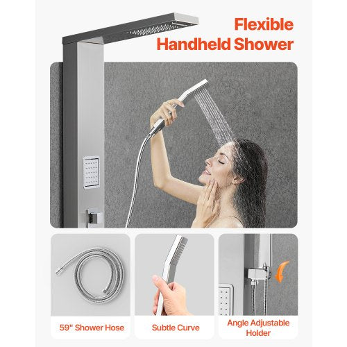Shower Panel Tower System with Rainfall Waterfall Shower Head 53 in Brushed