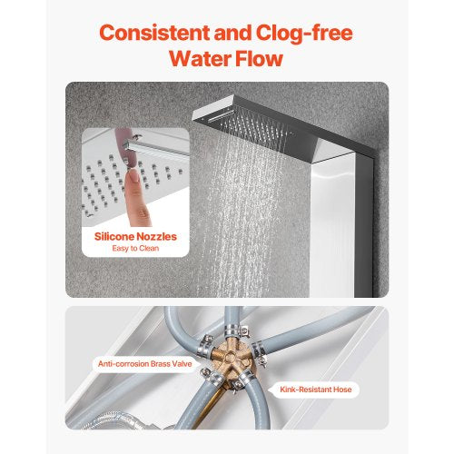 Shower Panel Tower System with Rainfall Waterfall Shower Head 53 in Brushed