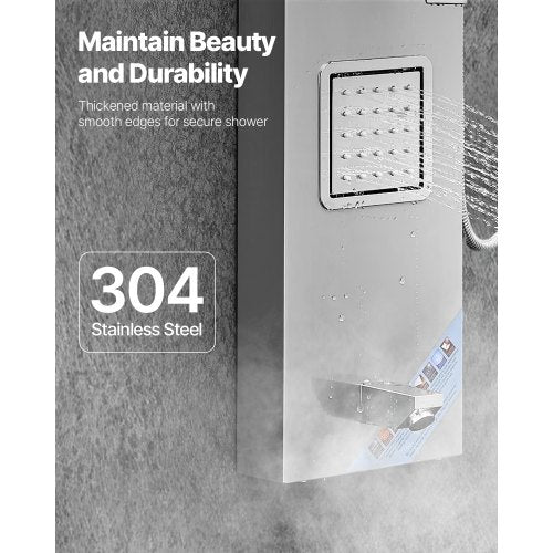 Shower Panel Tower System with Rainfall Waterfall Shower Head 53 in Brushed