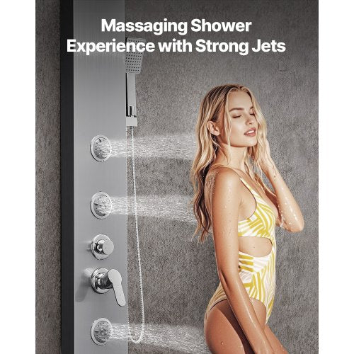 Shower Panel Tower System With Rainfall Waterfall Head 53 In Brushed Stainless