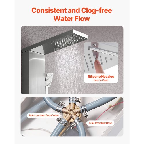 Shower Panel Tower System With Rainfall Waterfall Head 53 In Brushed Stainless