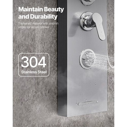 Shower Panel Tower System With Rainfall Waterfall Head 53 In Brushed Stainless