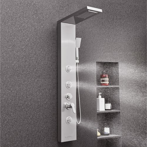 Shower Panel Tower System With Rainfall Waterfall Head 53 In Brushed Stainless
