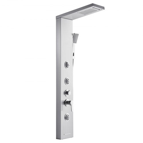 Shower Panel Tower System With Rainfall Waterfall Head 53 In Brushed Stainless
