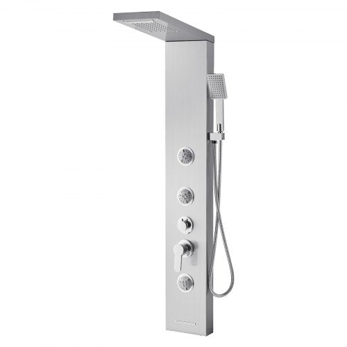 Shower Panel Tower System With Rainfall Waterfall Head 53 In Brushed Stainless
